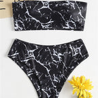 Damen Bandeau-Bikini mit elegantem Marmormuster