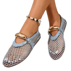 Damen atmungsaktive Mesh-Ballerinas mit dekorativen Schnallen und rutschfester Sohle R&B