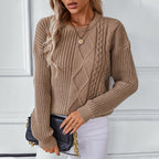 Damen modischer Strickpullover mit strukturierten Mustern und Rundhalsausschnitt