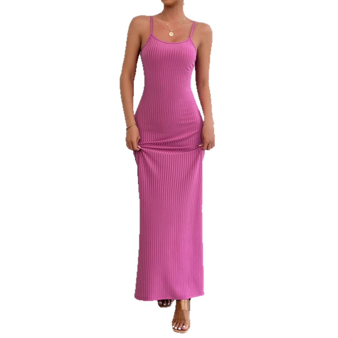 Damen Langes, figurbetontes Kleid mit feinen Rippen und Spaghettiträgern R&B