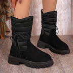 Damen gefütterte Schnürstiefel mit modischem Rüschendesign und rutschfester Sohle R&B