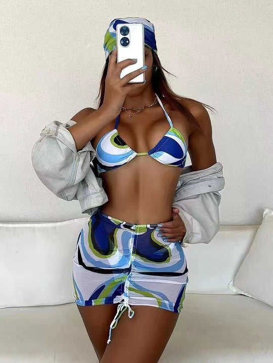 Damen Bikini-Set mit modischem Wickelrock und sportlichem Oberteil R&B