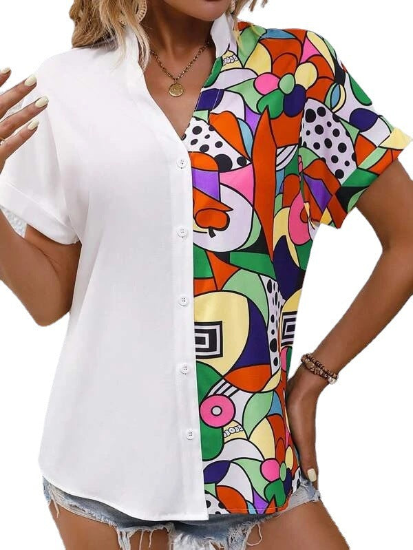 Damen Button-Up Bluse mit künstlerischem asymmetrischem Design