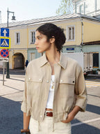 Damen lockere Utility-Jacke mit Taschen R&B