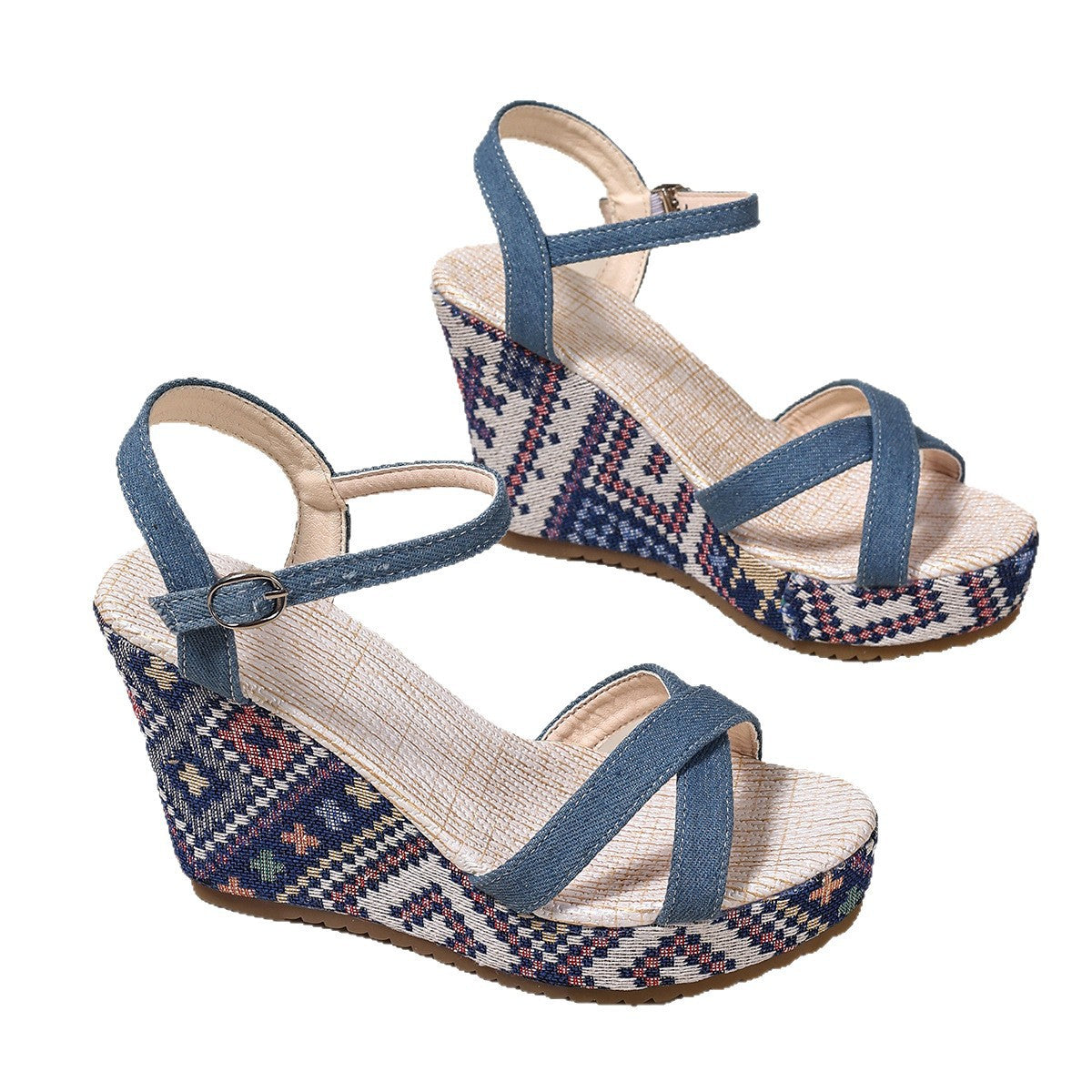 Damen Wedge-Sandalen mit verstellbarem Riemendesign und komfortabler gepolsterter Sohle
