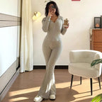 Damen Hochwertiger Strickanzug mit Reißverschluss und weitem Bein R&B