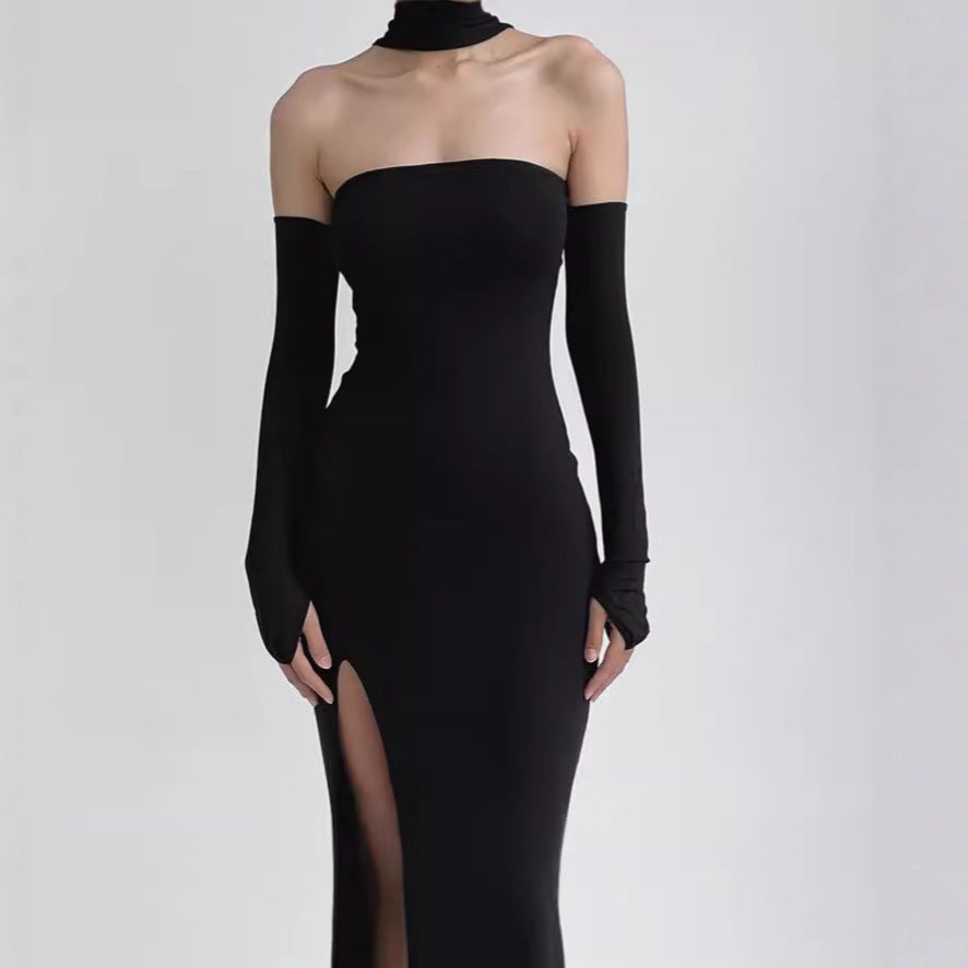 Damen Elegantes Maxikleid mit Off-Shoulder-Dekolleté und langem Schlitz R&B