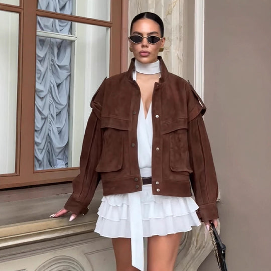 Damen Oversized Veloursjacke R&B