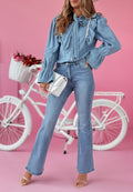 Damen Denim Hemd mit Rüschen und Schleifen-Details R&B