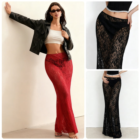 Damen Ansprechender Spitzenrock mit hohem Schlitz und elegantem Taillierungsdesign R&B