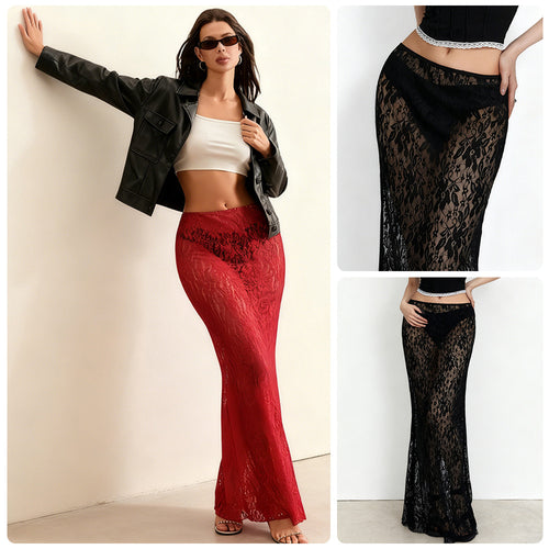 Damen Ansprechender Spitzenrock mit hohem Schlitz und elegantem Taillierungsdesign R&B