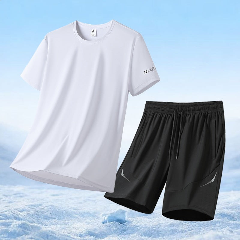 Herren nan atmungsaktives Funktionsshirt und elastische Laufshorts Sportset R&B