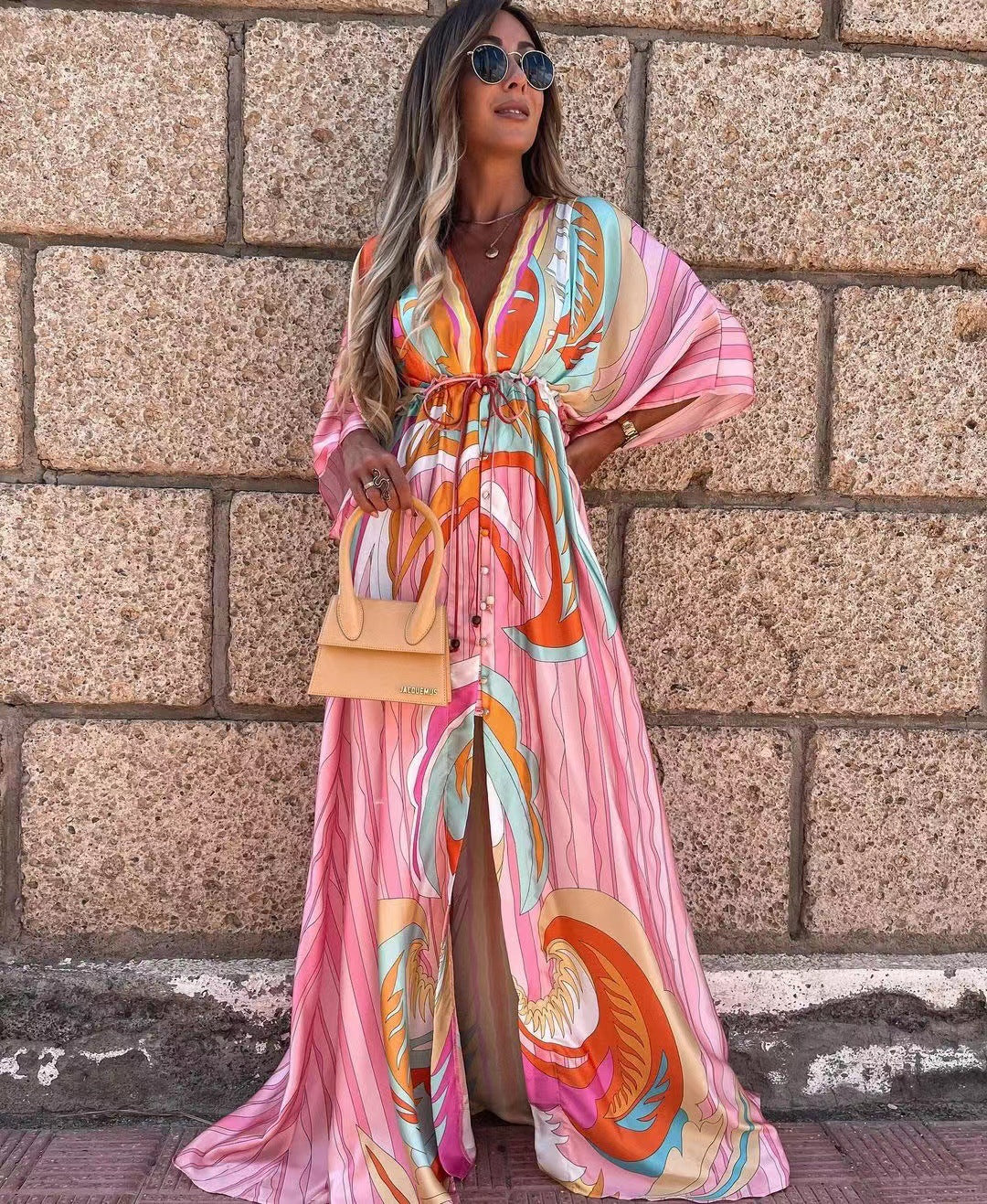 R&B | Kurzarm Schwingendes Langkleid