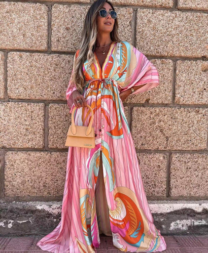 R&B | Kurzarm Schwingendes Langkleid