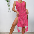 Damen Sommerliches Häkelkleid mit Fransen und seitlichem Schlitz R&B