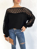 Damen lässiger Pullover mit einzigartigem Häkel-Ausschnitt R&B