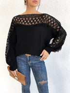 Damen lässiger Pullover mit einzigartigem Häkel-Ausschnitt R&B