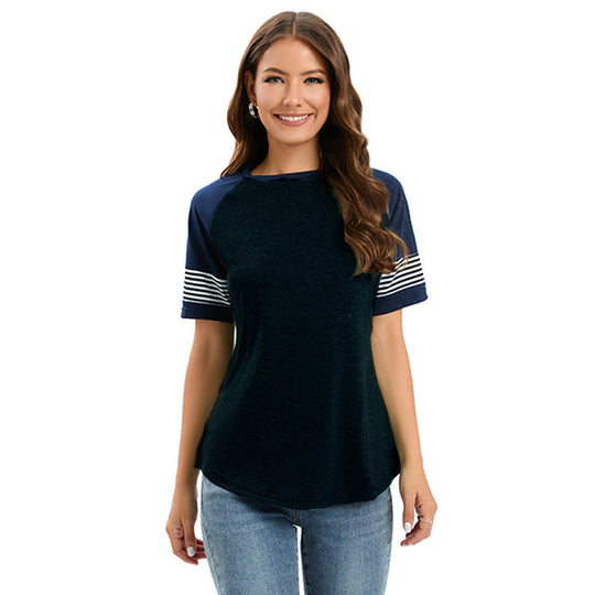 Damen sportliches Raglan-Shirt mit stilvollen gestreiften Ärmeln R&B