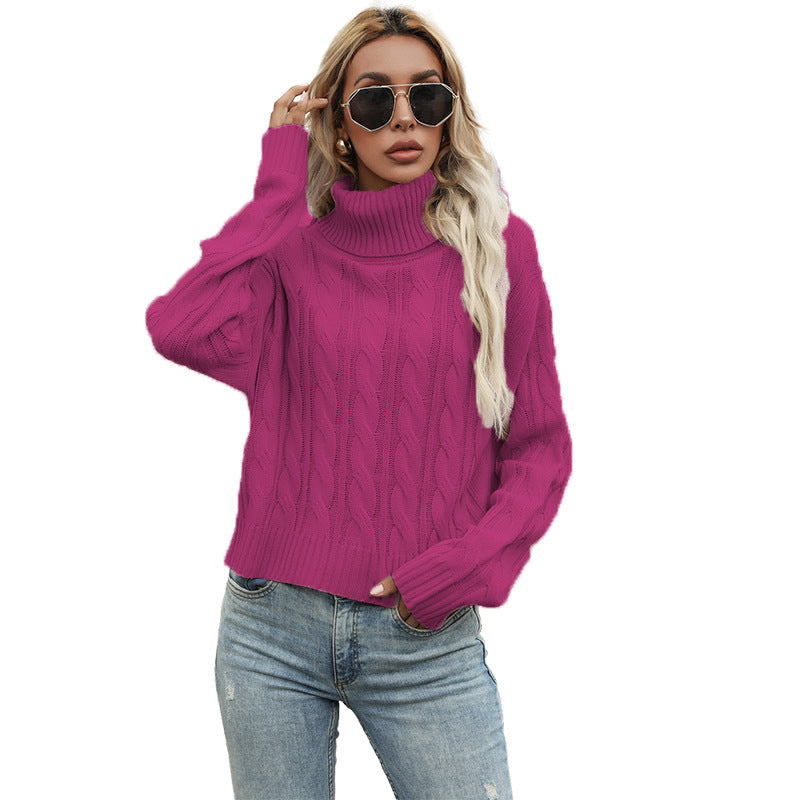 Damen Grobstrickpullover mit hochgeschlossenem Kragen und lockerer Passform
