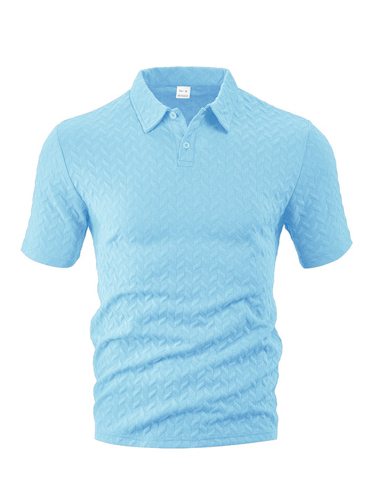 Herren nan kurzärmeliges Poloshirt mit eingeprägter Zickzackstruktur und klassischem Hemdkragen R&B