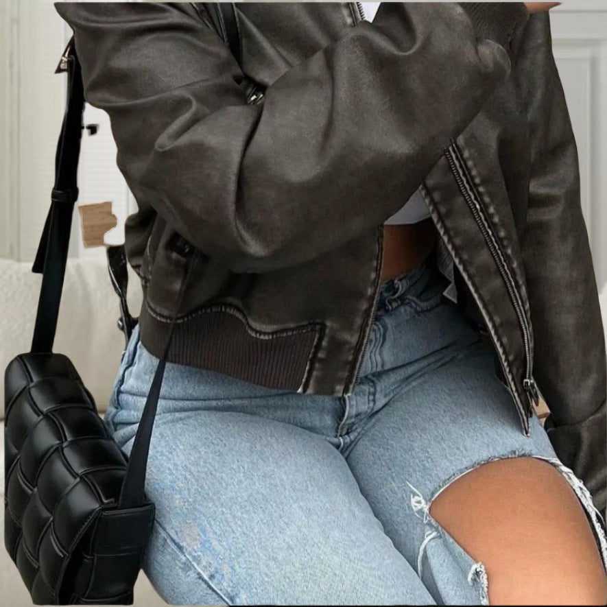 Damen hochwertige und stilvolle Kunstlederjacke R&B