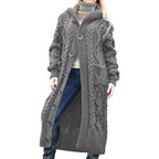 Damen Strickmantel mit Kapuze und Kabelmuster