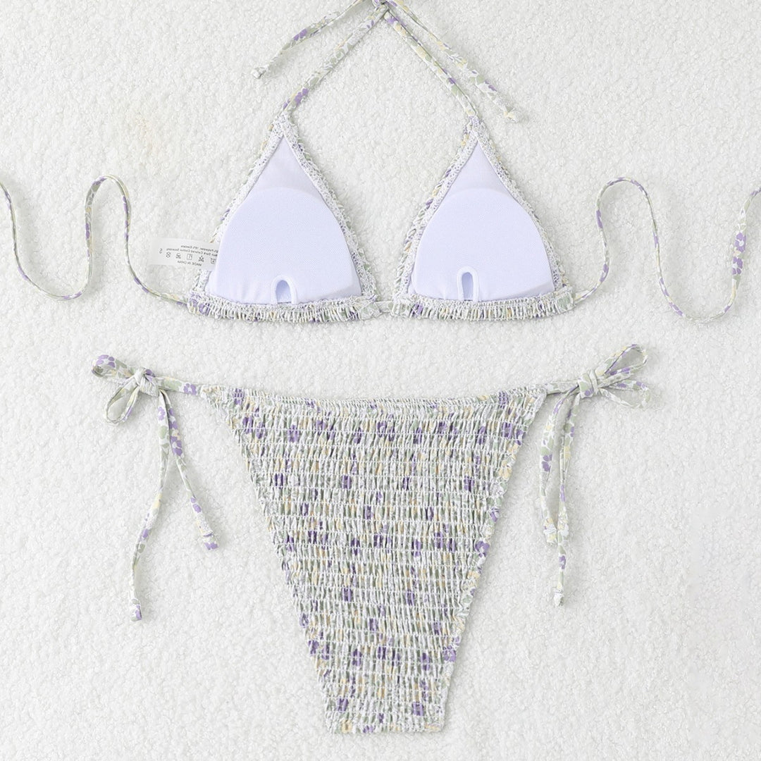Damen Triangel-Bikini-Set mit floralem Muster und hochwertigen Bindebändern R&B