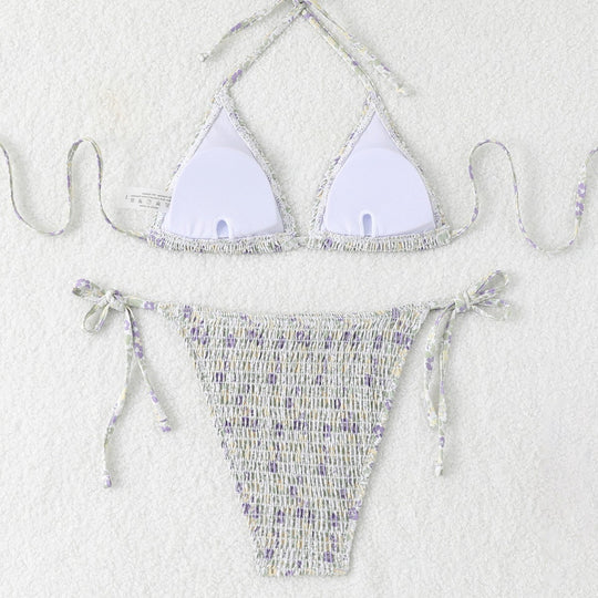 Damen Triangel-Bikini-Set mit floralem Muster und hochwertigen Bindebändern R&B