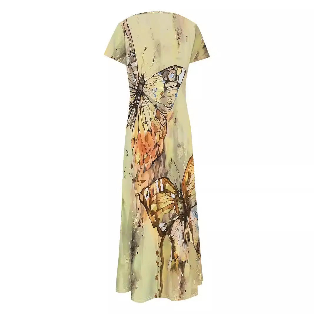 Damen Maxikleid mit buntem Schmetterlingsdruck R&B
