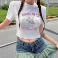 Damen Crop-T-Shirt mit kreativem BuchliR&Bhaber-Design und R&Brnem Aufdruck R&B