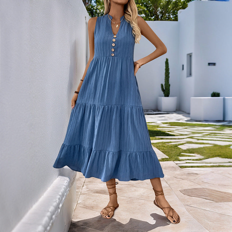 Damen Midikleid mit Knopfleiste und voluminösen Rüschendetails R&B