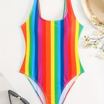 Damen Einteiliger sportlicher Badeanzug mit modischem Tie-Dye-Design R&B