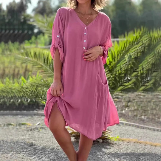 Damen Freizeitkleid mit praktischem Knopfverschluss und Taschen Heidi-Mode