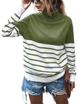 Damen gemütlicher Rollkragenpullover mit Streifenmuster R&B
