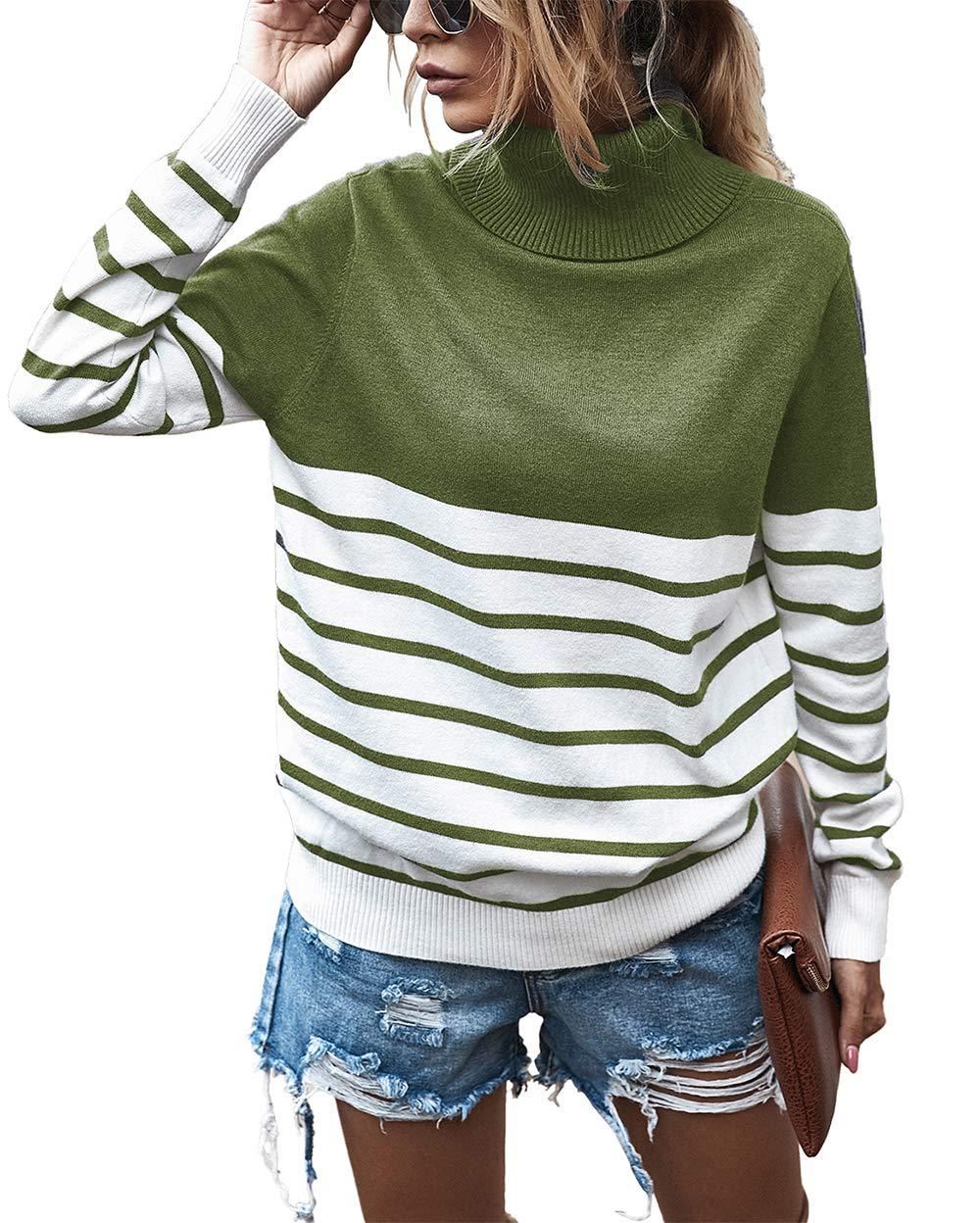 Damen gemütlicher Rollkragenpullover mit Streifenmuster R&B