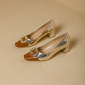 Damen elegante Pumps mit glänzender Schnalle und modischem Blockabsatz
