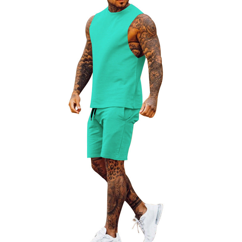 Herren sportliches Tanktop und Shorts-Set mit elastischem Bund R&B