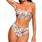 Damen Bandeau-Bikini mit hochgeschnittenem Slip und floralen Akzenten