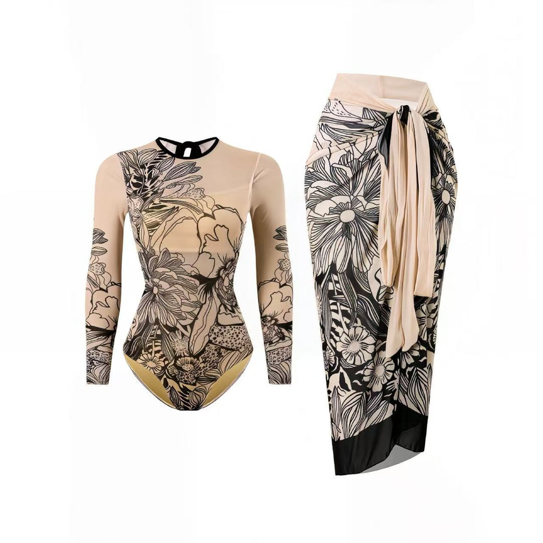 Damen Badeanzug mit elegantem transparentem Wickelrock R&B