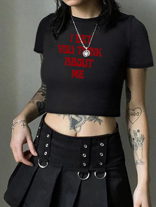 Damen Crop-T-Shirt mit kreativem Comic-Motiv R&B