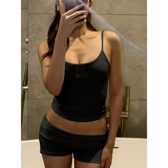 Damen Lässiges Oberteil und Shorts Set mit feinem Strukturdesign R&B