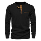 Herren Langarm-Henley-Shirt aus strukturiertem Rippenmaterial mit modernem Knopfdesign R&B