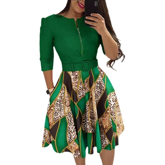 Damen Midikleid mit geometrischem Schnitt und tailliertem Gürtel R&B