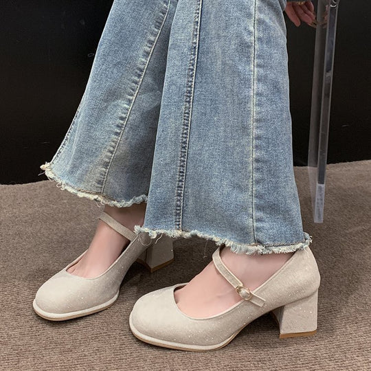 Damen elegante Mary Jane Pumps mit hochwertigem Stoff und komfortablem Blockabsatz R&B