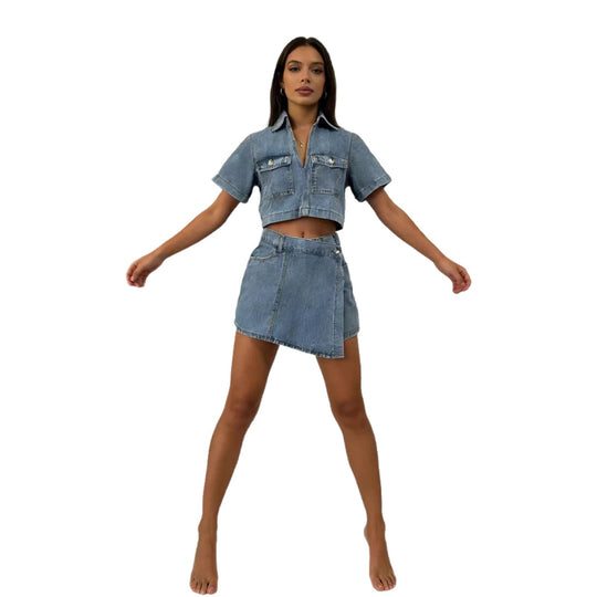 Damen Crop-Top und Minirock Set im lässigen Stil R&B