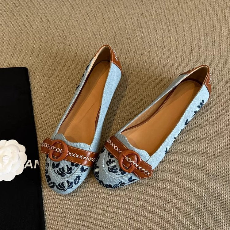 Damen Ballerinas mit modischem Blumenmuster und elegantem Schnallenakzent R&B