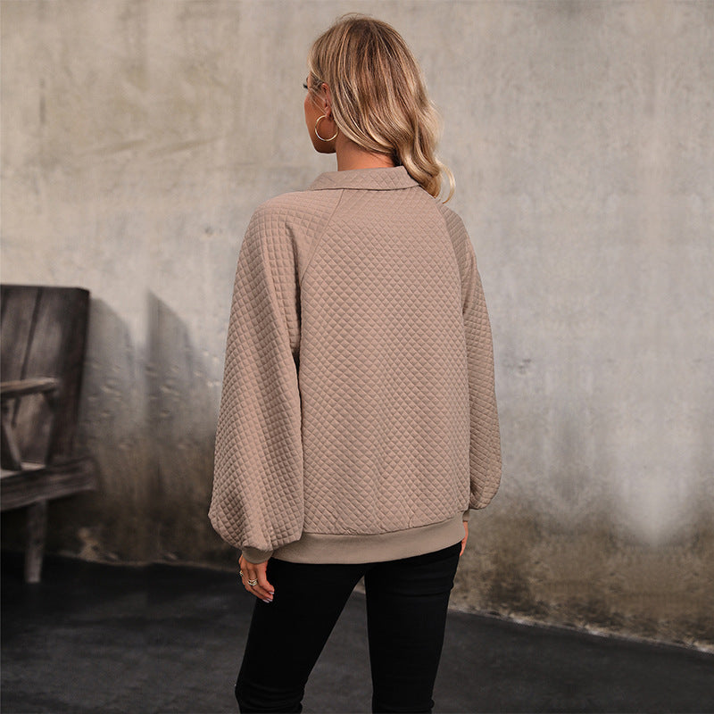 Damen Kapuzenpullover mit Knopfleiste und voluminösen Ärmeln R&B