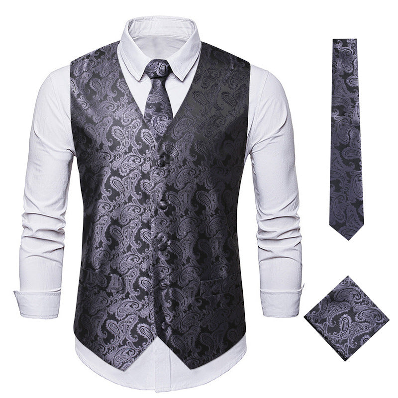 Herren elegante Anzugweste mit eleganten Paisley-Muster und passendem Zubehör R&B
