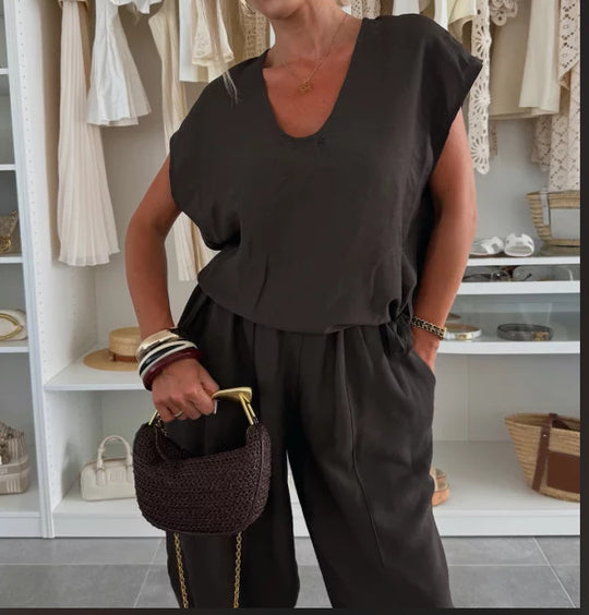 Damen lässiger Jumpsuit mit elastischem Bund und praktischen Taschen R&B
