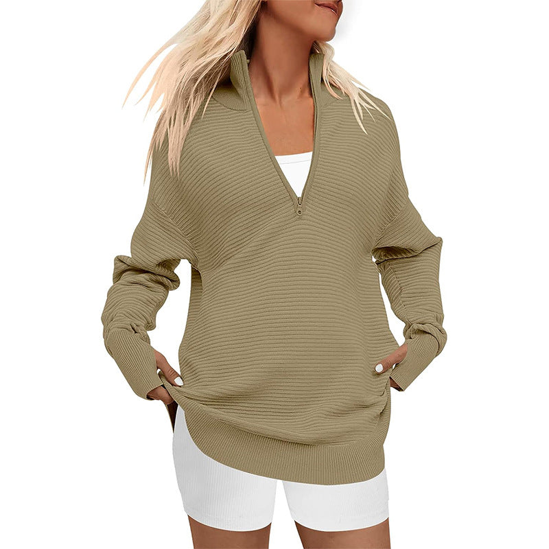 Damen Hochwertiger Reißverschluss Pullover mit strukturiertem Design R&B